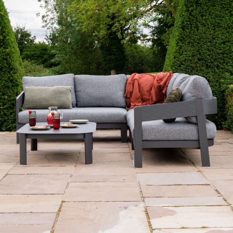 Lyall Corner Grey Garden Furniture Set – Corner Sofa & Grey Coffee Table