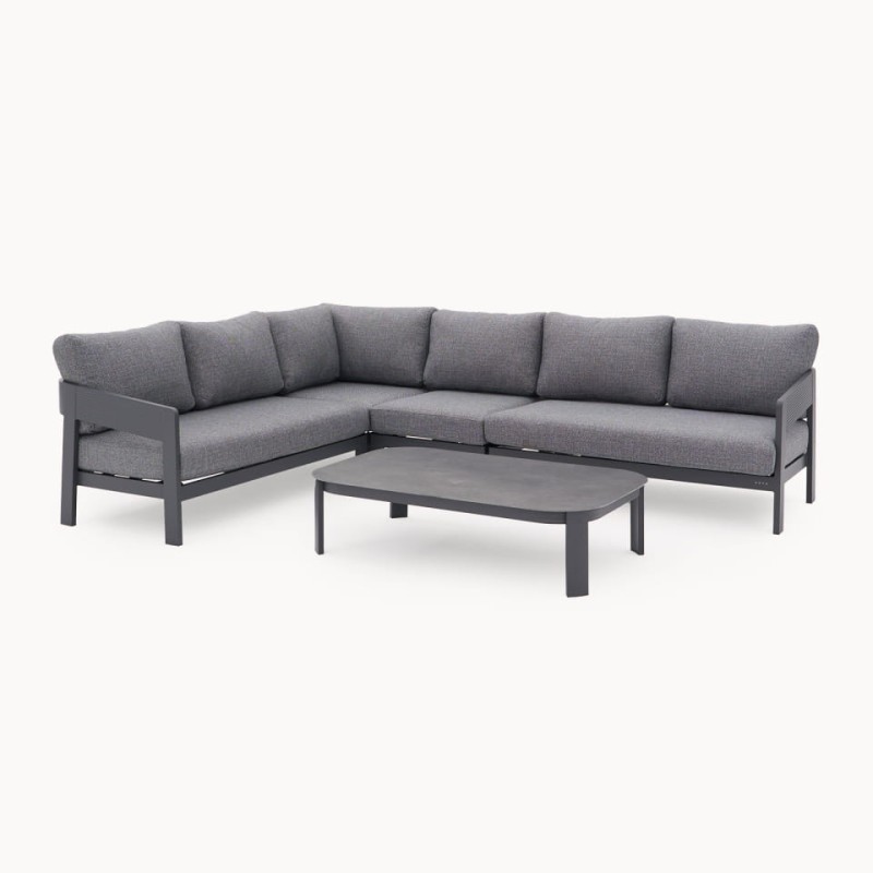 Lyall Corner Grey Garden Furniture Set – Corner Sofa & Grey Coffee Table