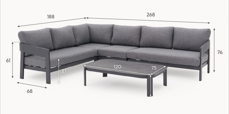 Lyall Corner Grey Garden Furniture Set – Corner Sofa & Grey Coffee Table