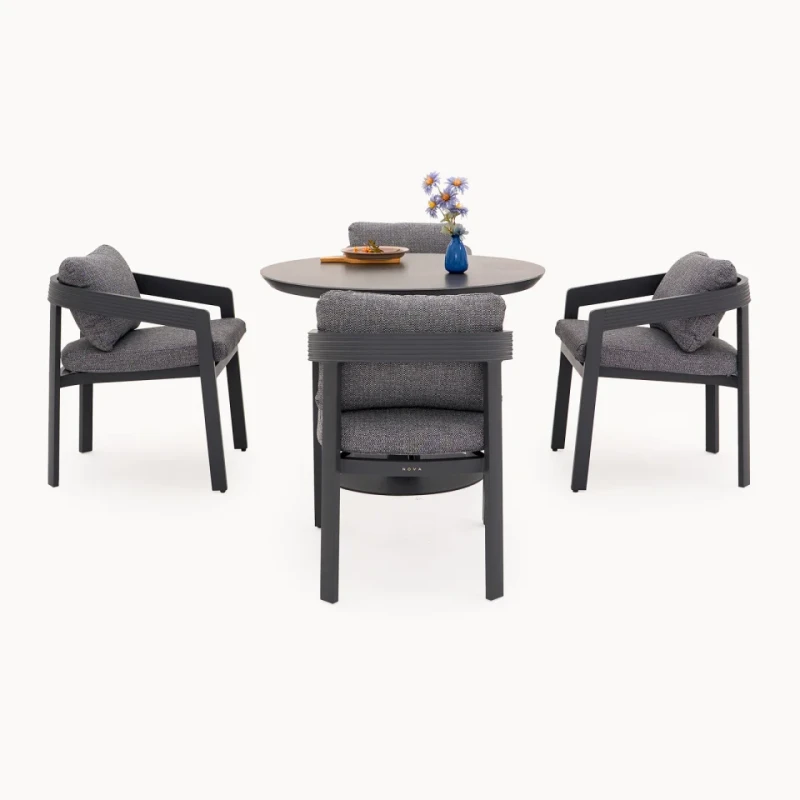 Lyall Grey Garden Furniture Set – 4 Chairs and Round Table
