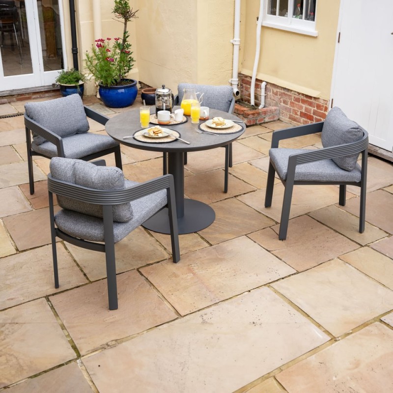 Lyall Grey Garden Furniture Set – 4 Chairs and Round Table