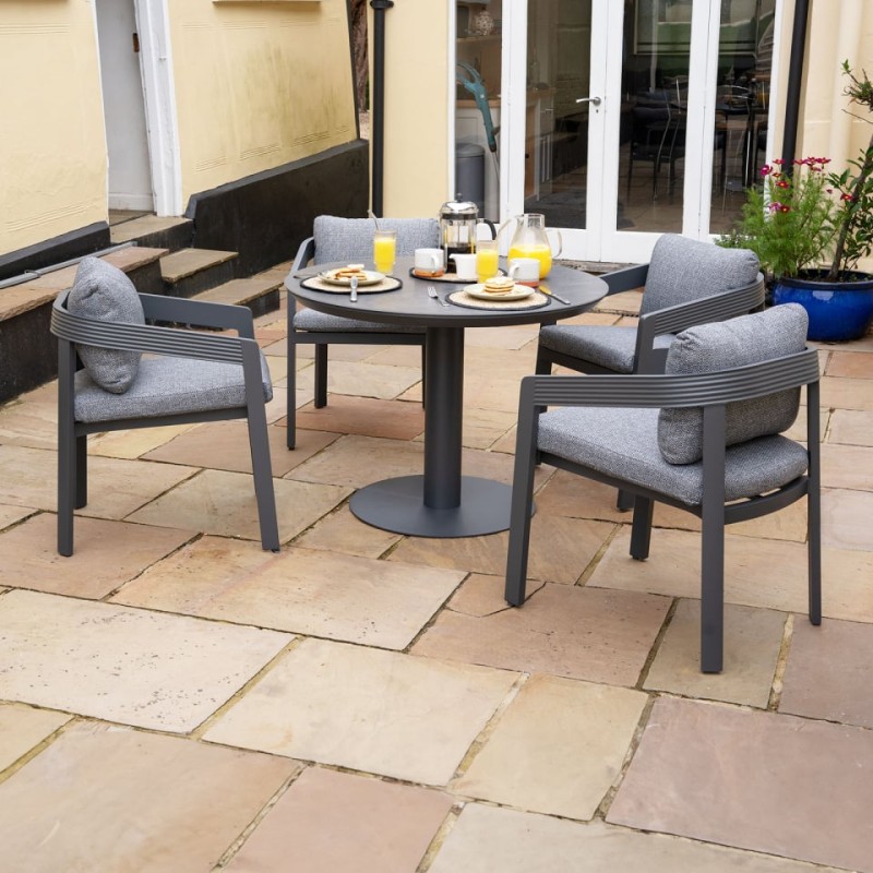 Lyall Grey Garden Furniture Set – 4 Chairs and Round Table