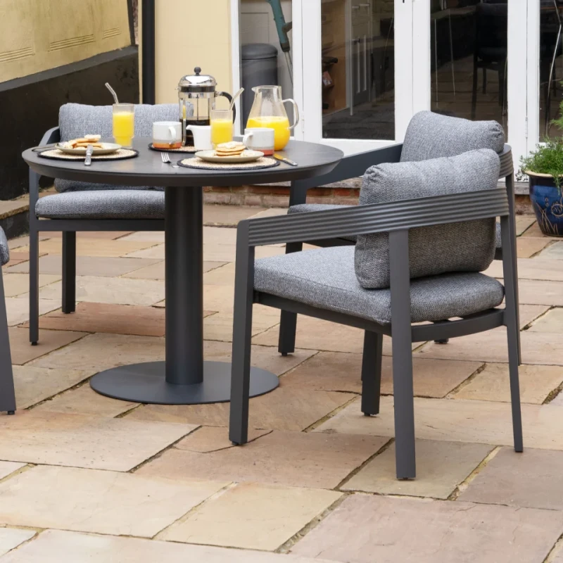 Lyall Grey Garden Furniture Set – 4 Chairs and Round Table