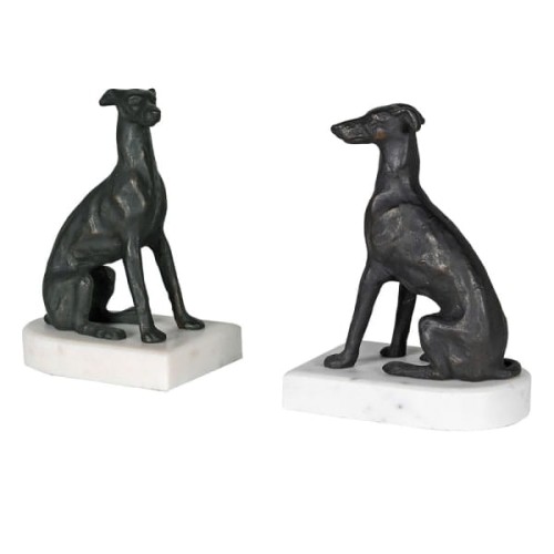 Greyhound Dog Bookends in Marble and Aluminium