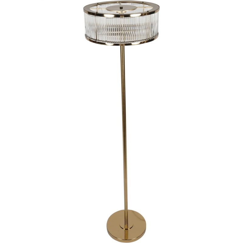 Gold standing lamp with clear vertical glass rods