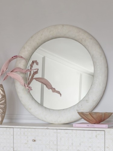 Aspen Large Round Wall Mirror 100 cm – White Mosaic Frame