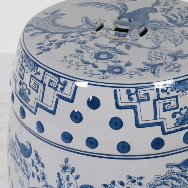 Parrot Ceramic Stool 45 cm – Blue and White Ceramic Side Table