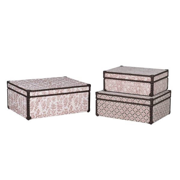 Porto set of three patterned cotton storage trunks