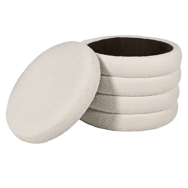 Cream Bouclé Storage Stool for Dressing Table