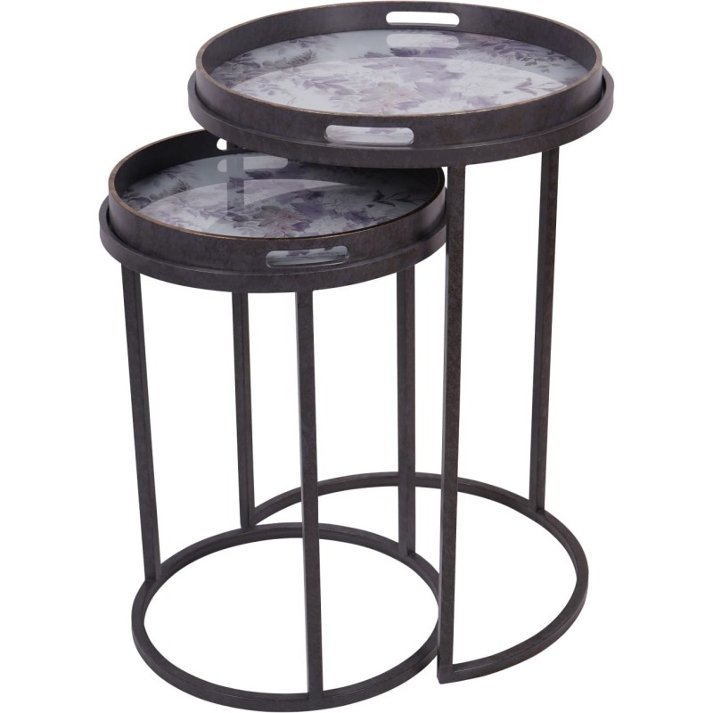 Set of 2 Flowers Purple Side Tables with Removable Tray Tops - 69 cm