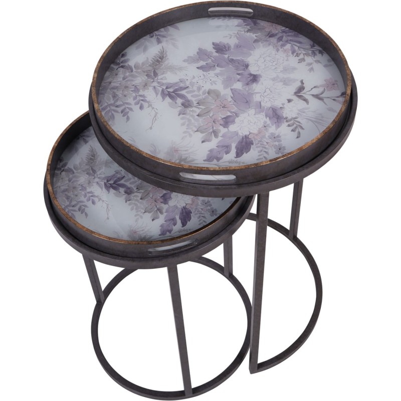 Set of 2 Flowers Purple Side Tables with Removable Tray Tops - 69 cm