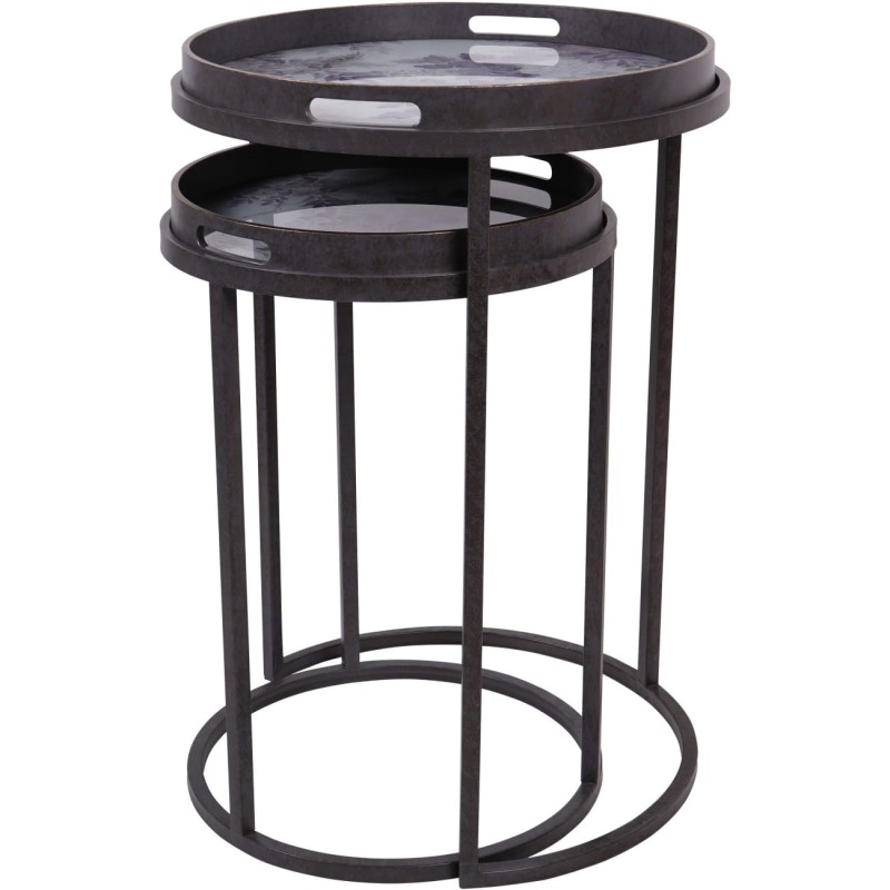 Set of 2 Flowers Purple Side Tables with Removable Tray Tops - 69 cm