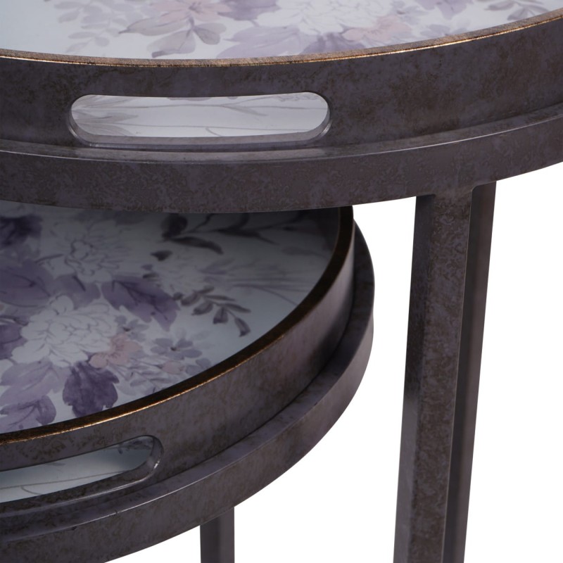 Set of 2 Flowers Purple Side Tables with Removable Tray Tops - 69 cm
