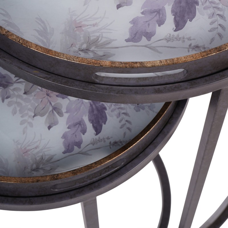 Set of 2 Flowers Purple Side Tables with Removable Tray Tops - 69 cm
