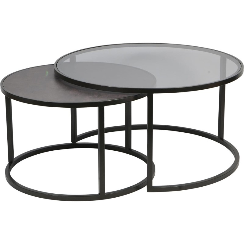 Two round coffee tables measuring 79 cm and 62 cm