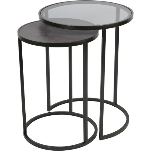 Lyrics Black Nesting Side Tables – Set of Two Round Glass and Iron Tables