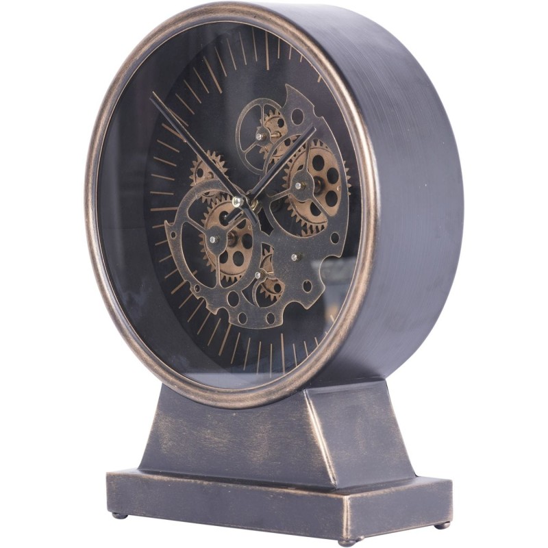 Metal table clock in a brushed aged gold finish
