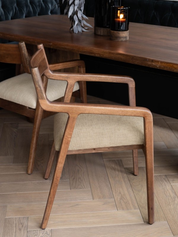 Pair of Two Montpelier Cappuccino Upholstered Wooden Chairs – Mango Wood