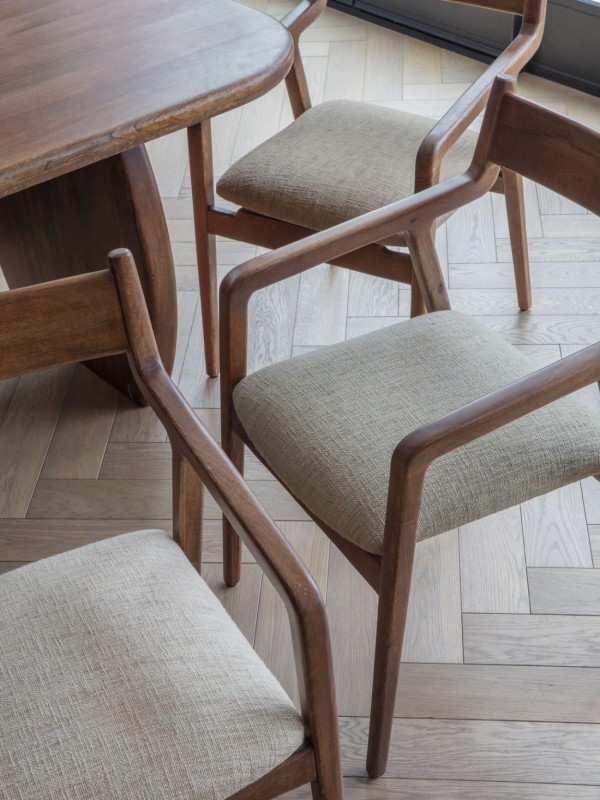 Pair of Two Montpelier Cappuccino Upholstered Wooden Chairs – Mango Wood