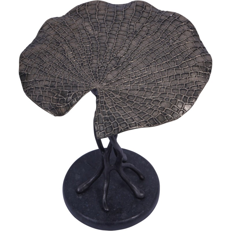 Lily side table with an antique gold top and black branching base