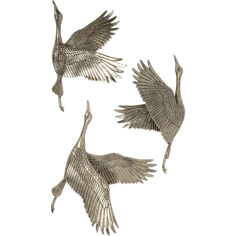 Set of three gold aluminium birds for wall display