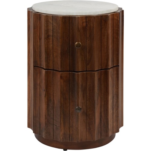 Montpelier Mango Wood Bedside Table 65.5 cm – Two Drawers and Marble Top