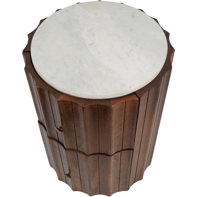 Fluted bedside table with an off-white marble top