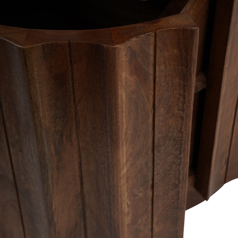 Brown mango wood bedside table with brass-toned handles