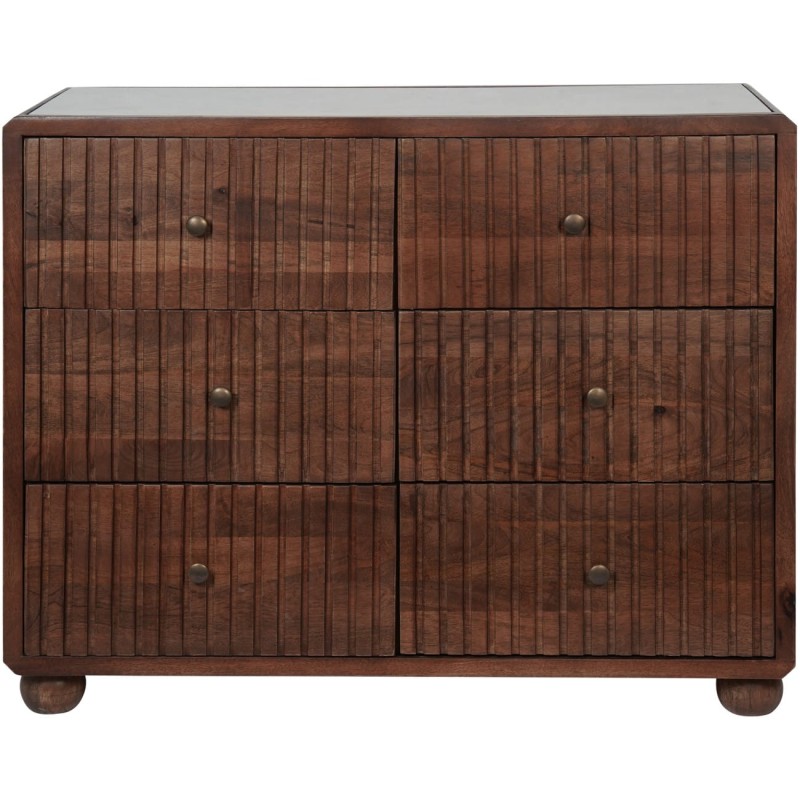 Six-drawer mango wood chest with off-white marble top