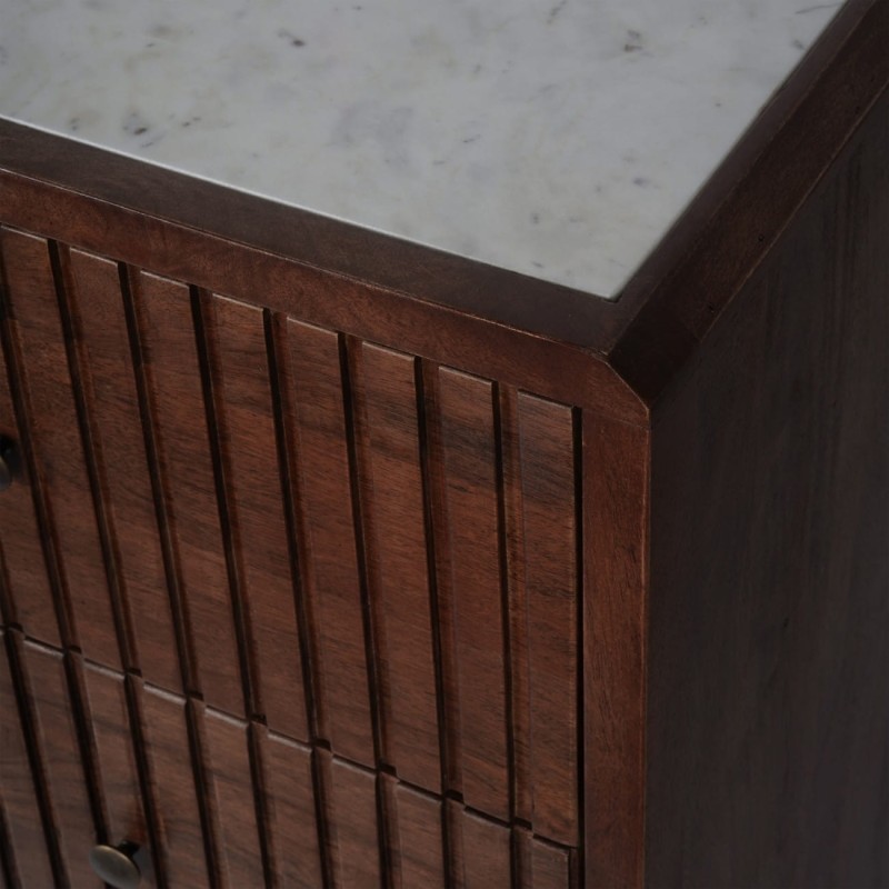 Dark brown chest of drawers with brass-toned handles