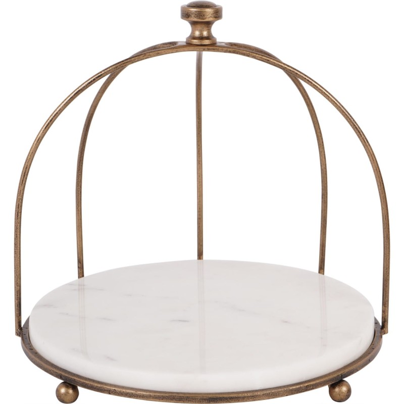 Antique gold display stand with a white marble shelf