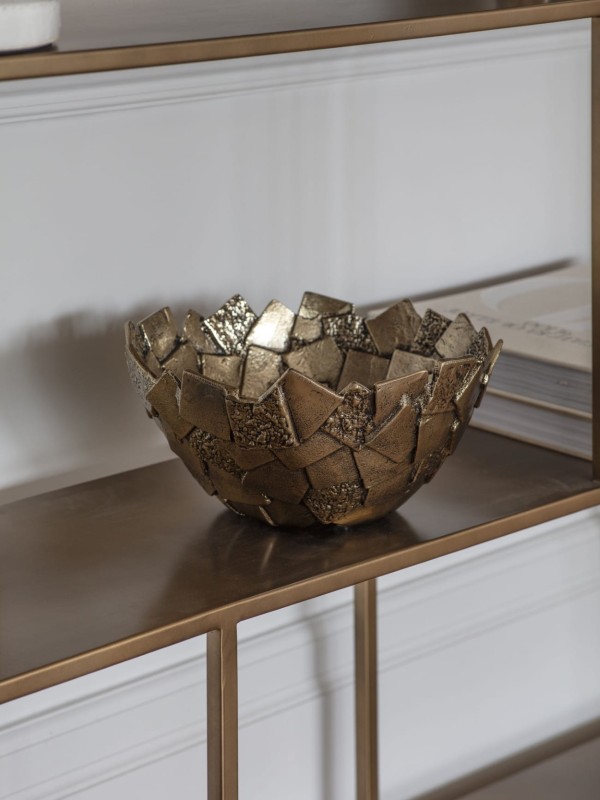 Gold aluminium decorative bowl measuring 28 cm