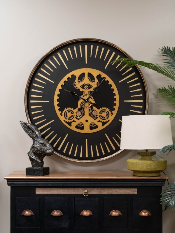 Trevor Large Wall Clock 100 cm black and gold Centre Moving Cogs