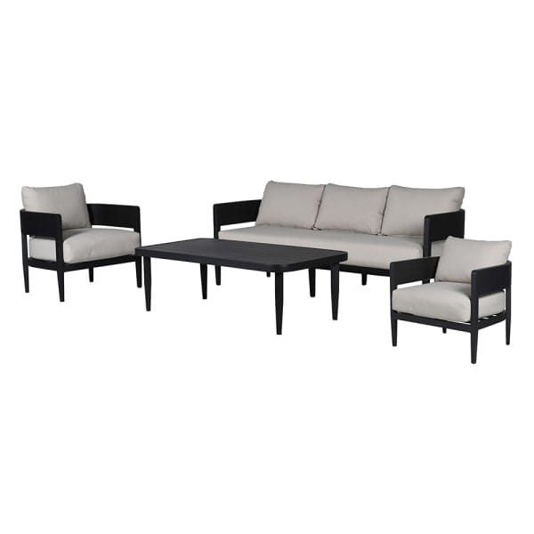 Four-piece River Garden patio furniture set with black aluminium frames