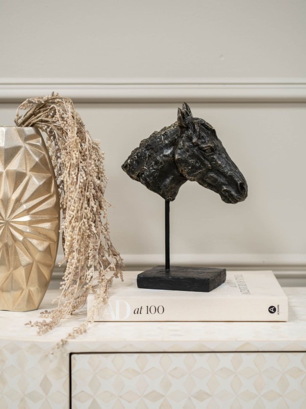 Horse Head Figurine – 31.4 cm Brown Polyresin Stone Look