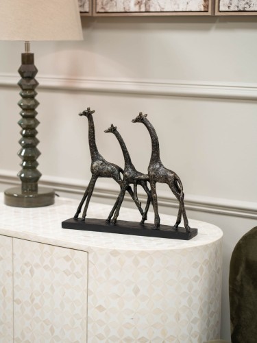 Giraffes Bronze Family Sculpture 38 cm – Three Giraffes on a Black Base