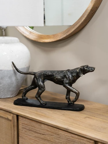 Hunter Hunting Dog Sculpture 50 cm – Antique Bronze Finish on Black Base