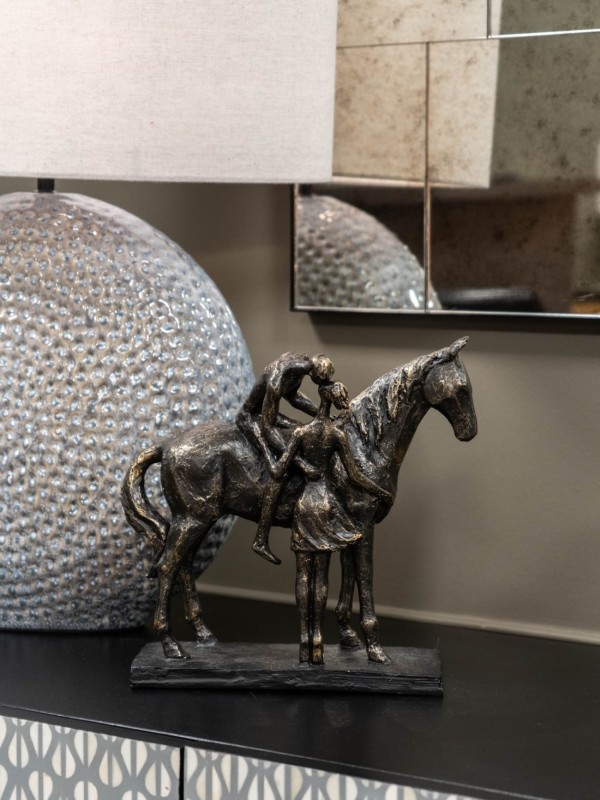 On Horse Sculpture 24.4 cm – Romantic Couple, Bronze Polyresin & Stone