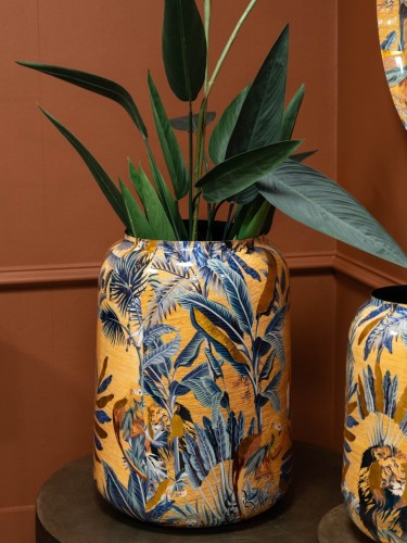 Jungle Iron Vase, 62 cm, Hand-Painted Planter Cover with Gold Details