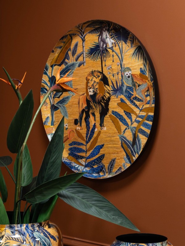 Jungle round wall art 76.5 cm with lion design