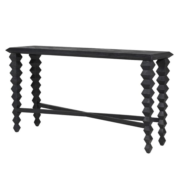 Geo Black mango wood console table 154cm with geometric legs