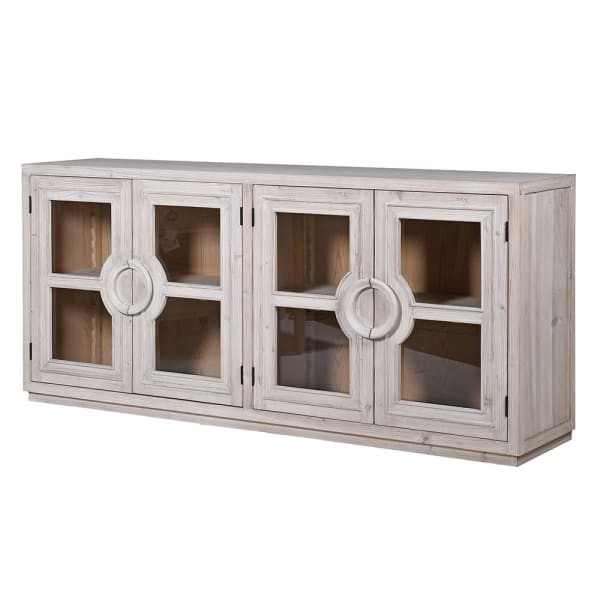 Recycled Light reclaimed wood living room sideboard 200cm with glazed doors