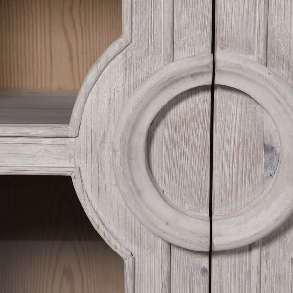 Four door reclaimed pine sideboard with toughened glass panels