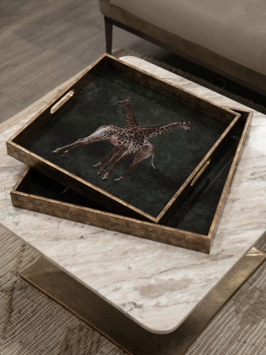 Giraffe Decorative Trays 45 cm – Set of Two Bottle Green and Antique Gold Trays