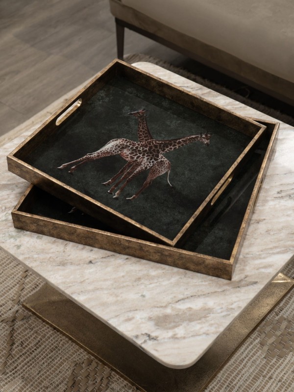 Giraffe decorative trays in bottle green and antique gold