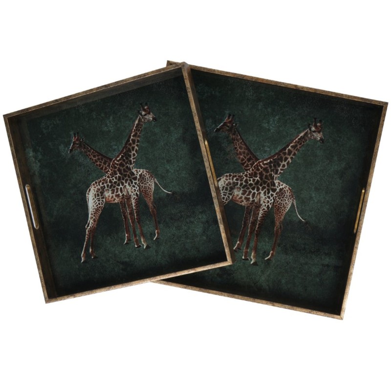 Large and small bottle green decorative trays