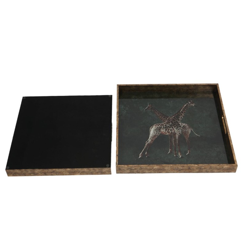 Glass decorative tray with a giraffe illustration