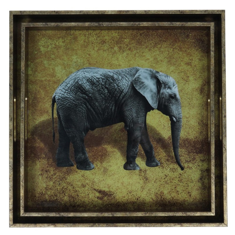 Glass decorative tray with an elephant illustration