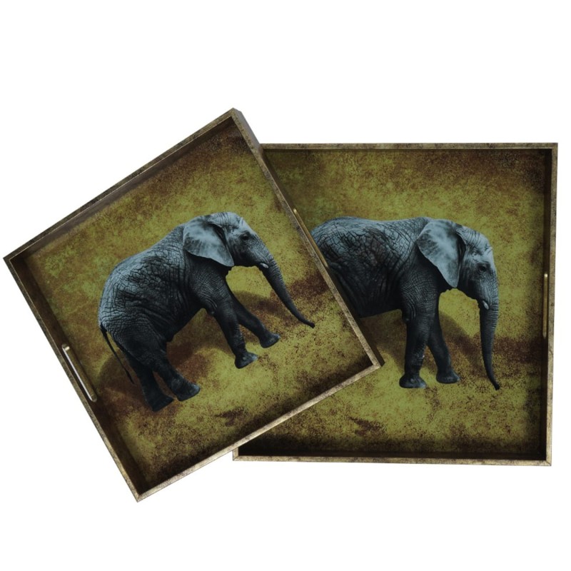 Elephant decorative trays with antique gold frames
