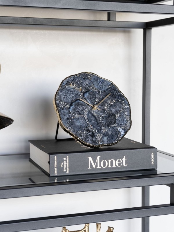 Agate Dark 20 cm Mantel Clock: Natural Agate with Golden Accents in Blue
